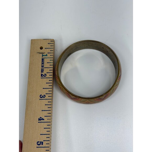 VTG Chevron Zigzag Colorful Rainbow Bangle Bracelet Gold Tone Retro Geometric 3" - Picture 4 of 7